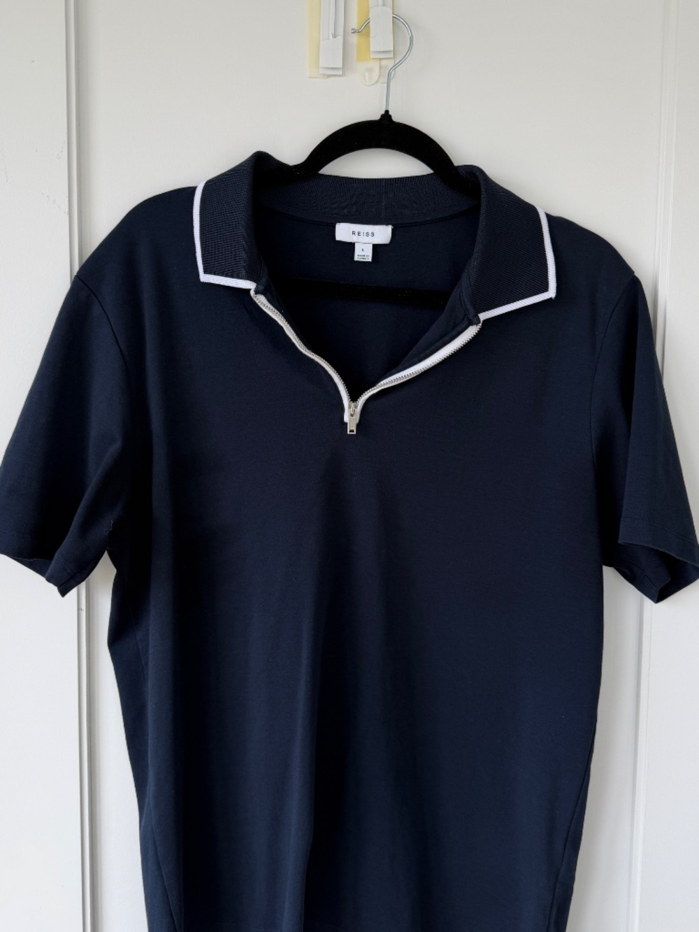 Reiss Navy Half-Zip Polo Shirt- Size L